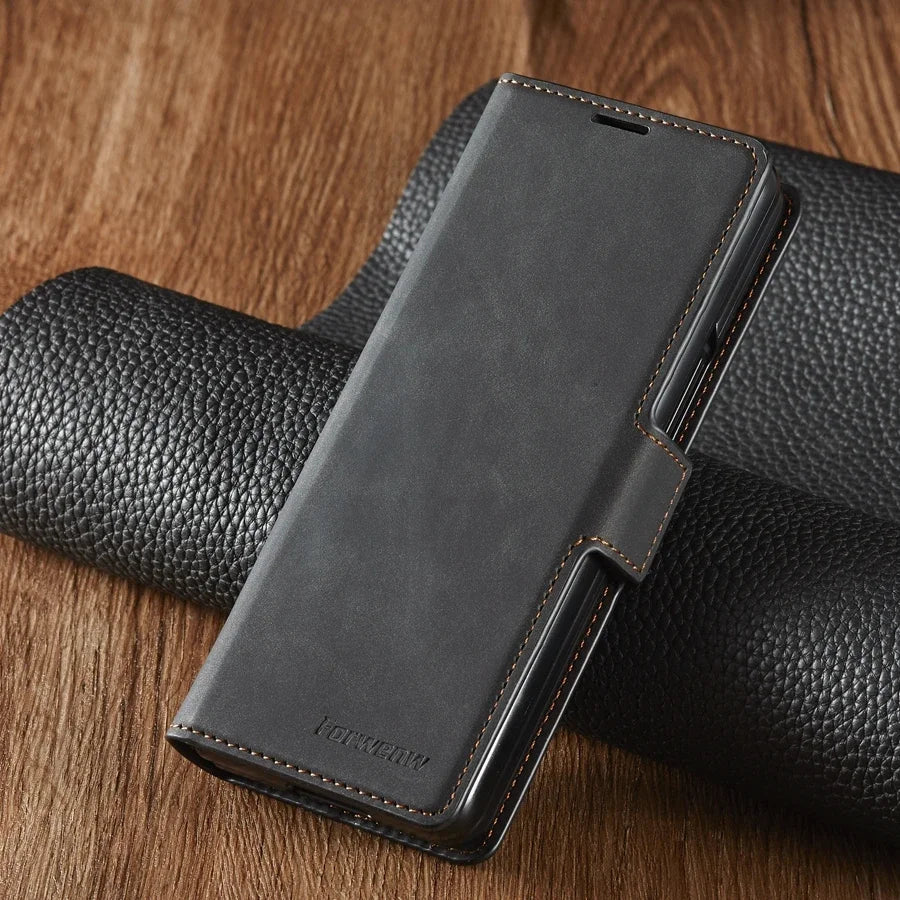 Magnetische Flip-Abdeckung Samsung Z Fold Leder Geldbörse Hülle