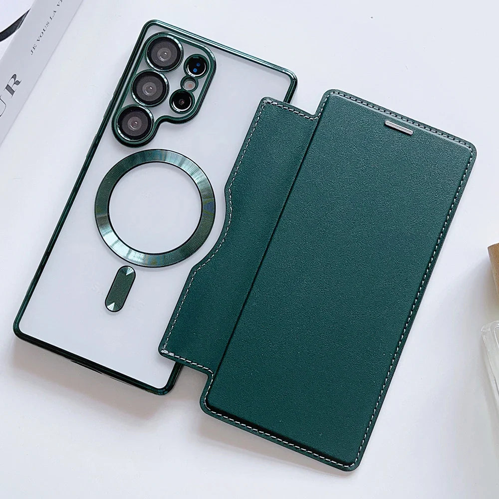 Luxuriöse Magnet Flip Wallet Hülle für Samsung