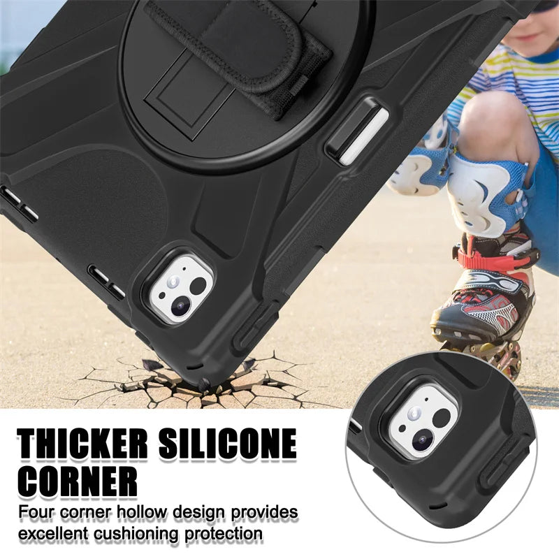 Robuste Kickstand Stoßfeste Hülle mit Schultergurt für 2024 iPad Pro 11", 12,9", iPad Air 13" und iPad Air 11" M2