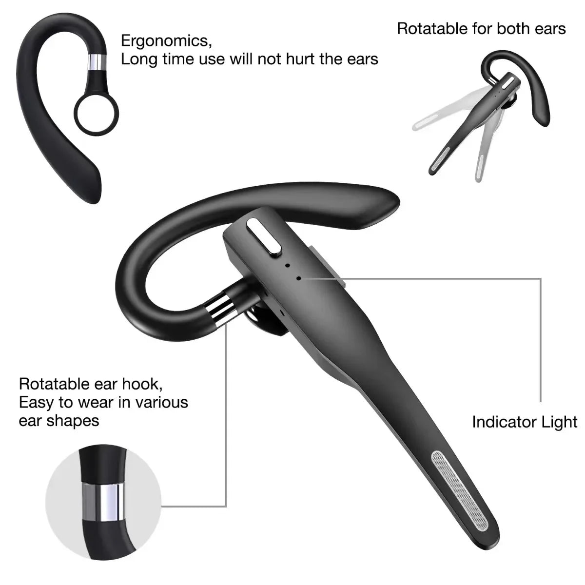 Kabelloses Headset Bluetooth 5.1 Geräuschreduzierung Ohrmontierte Business Kopfhörer