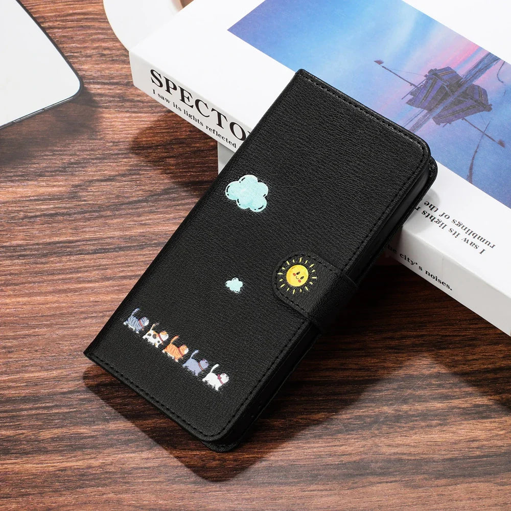 Katbedruckte magnetische Leder iPhone Flip Cover Geldbörse Hülle