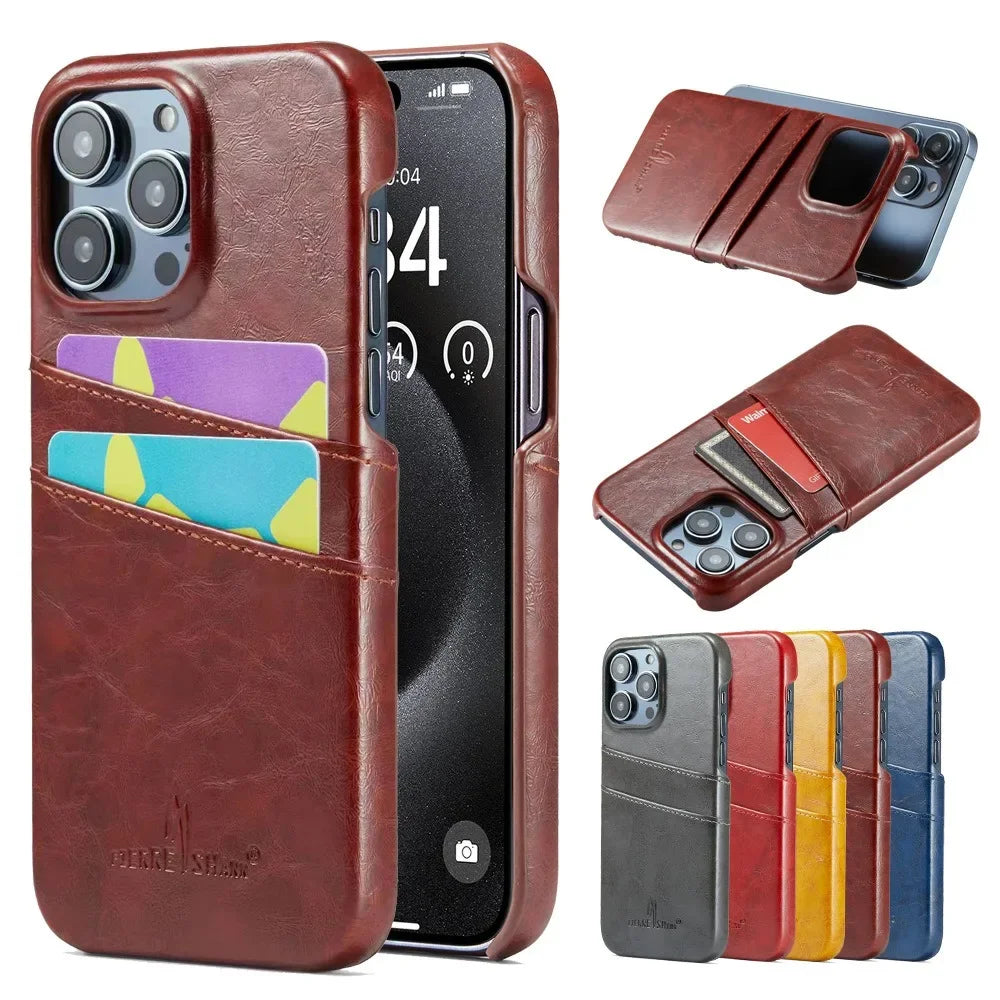 Leder Kartenhalter iPhone 13/12/11/X Rückenschale Hülle