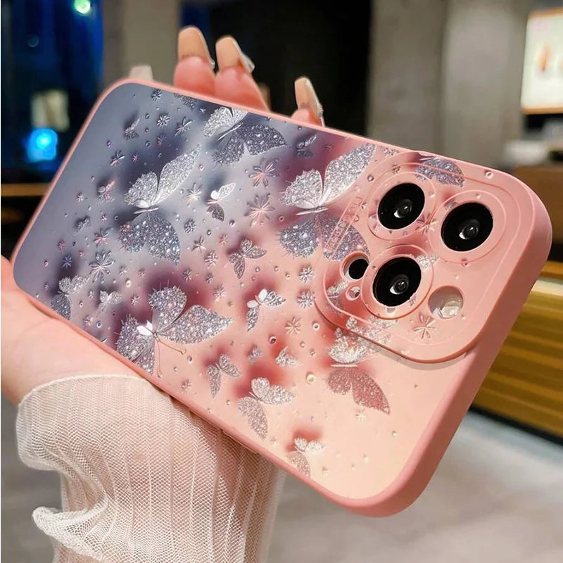 Schmetterling & Blumen Design Stoßfeste Telefonhülle für iPhone