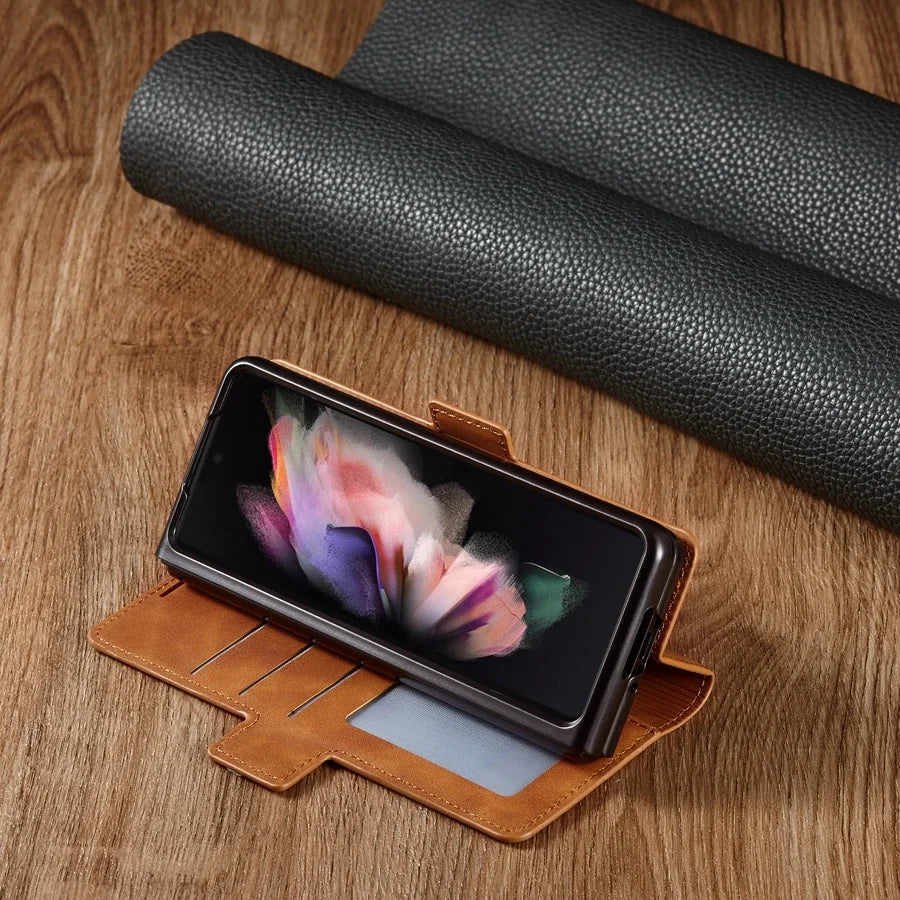 Magnetische Flip-Abdeckung Samsung Z Fold Leder Geldbörse Hülle