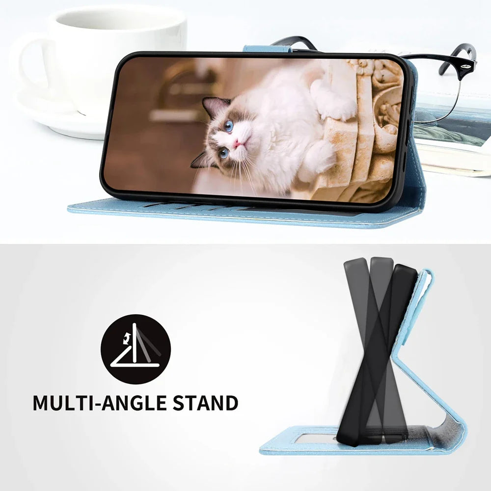 Katbedruckte magnetische Leder iPhone Flip Cover Geldbörse Hülle