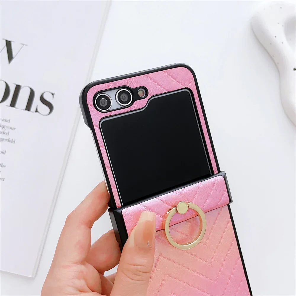 Gradient Leder Samsung Z Flip Ring Halter Etui