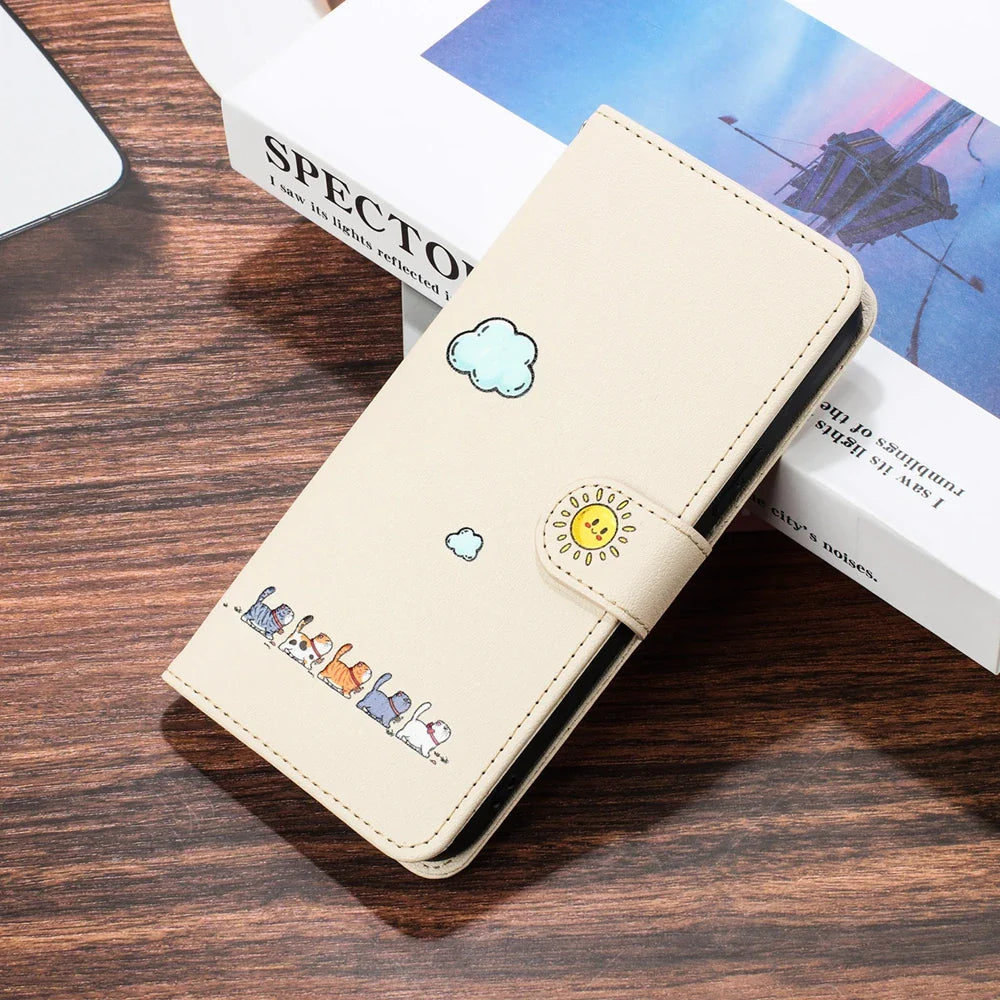Katbedruckte magnetische Leder iPhone Flip Cover Geldbörse Hülle