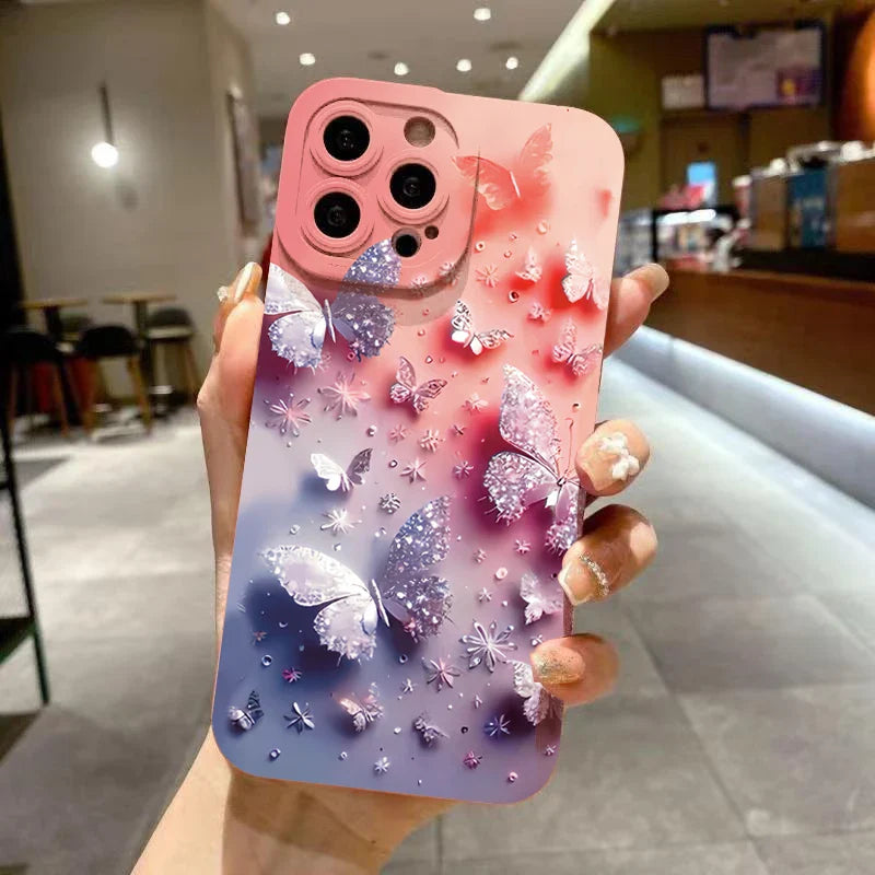 Schmetterling & Blumen Design Stoßfeste Telefonhülle für iPhone
