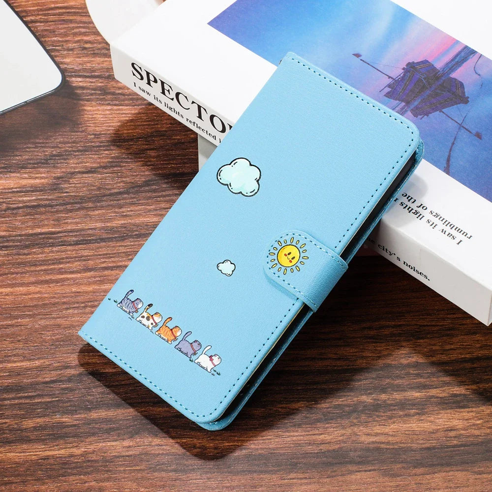 Katbedruckte magnetische Leder iPhone Flip Cover Geldbörse Hülle