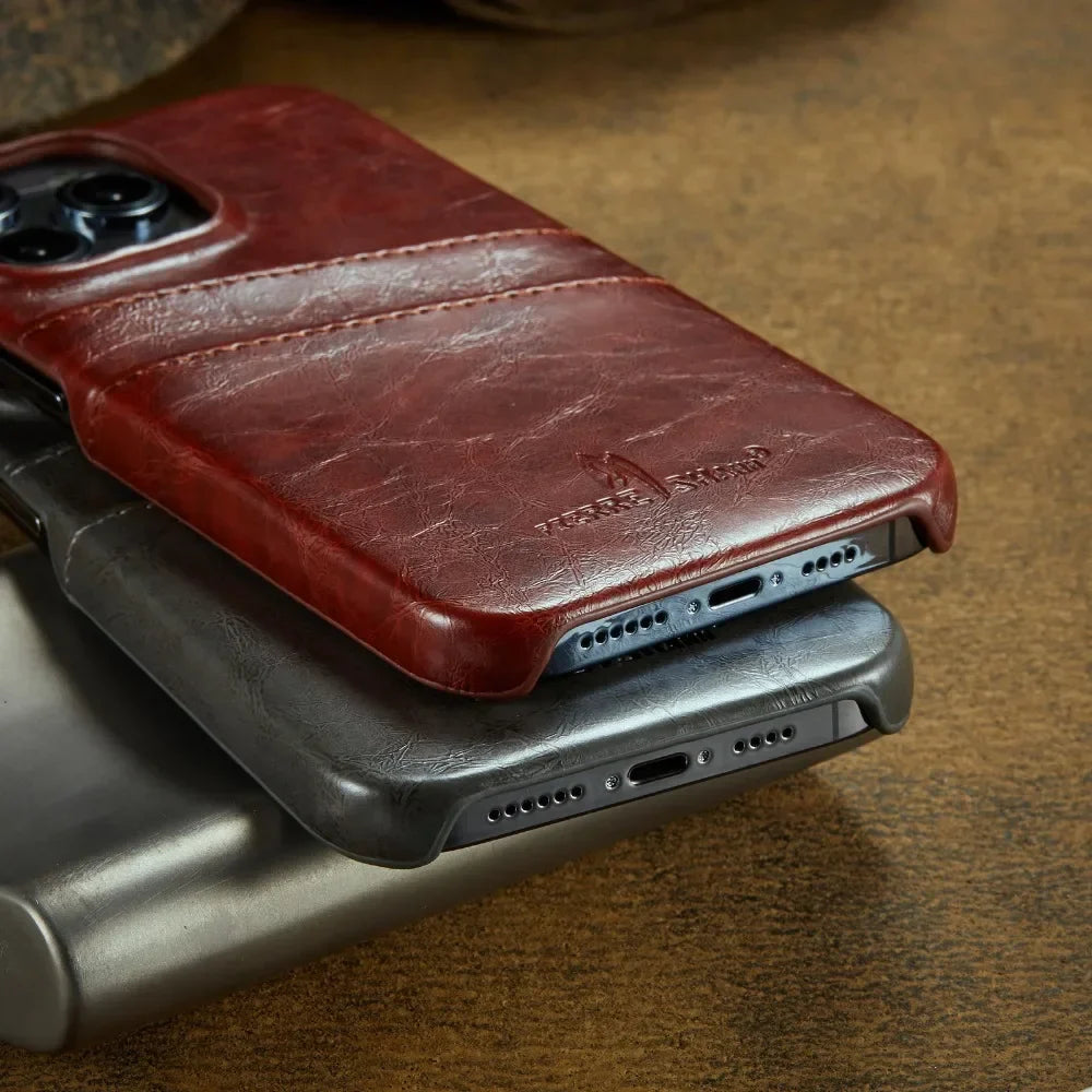 Leder iPhone 16/15/14 Rückseitenhülle Kartenhalter Case