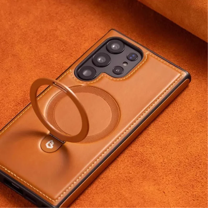 Magnetische Leder Samsung Galaxy Wireless Charging Ringhalter Hülle