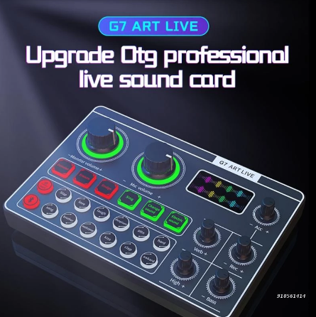 USB-Audio-Interface Soundkarte für PC & Handy, Dual-Mikrofone, Bluetooth, Live-Mixing, USB-Akku, kompakt