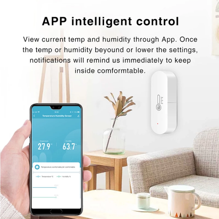 WiFi Temperatur- und Feuchtigkeitssensor mit App-Steuerung für Alexa & Google Home, Echtzeitüberwachung, Smart Home kompatibel