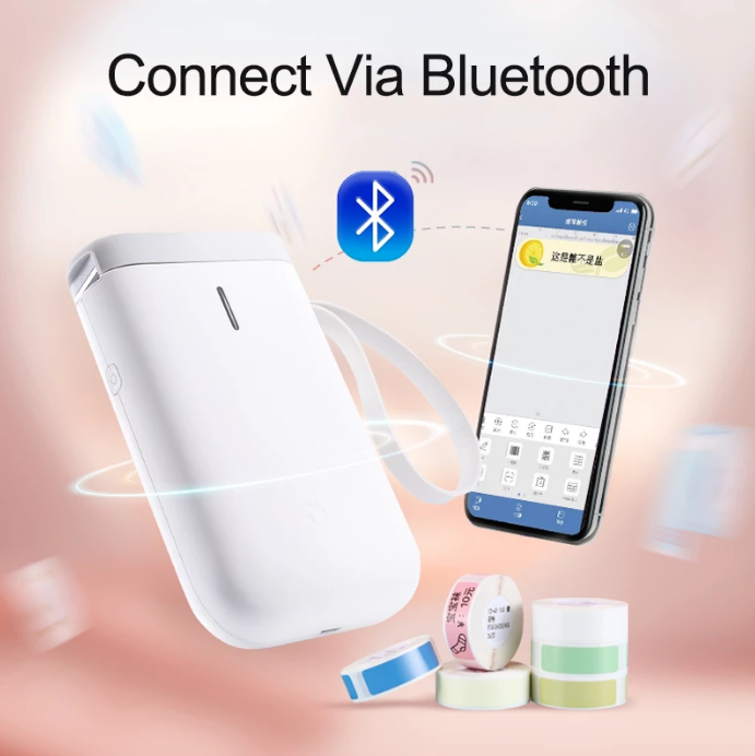 Tragbarer Thermo-Etikettendrucker Bluetooth, Wiederaufladbar, 203dpi, 20ppm, Kompakt für Büro & Zuhause