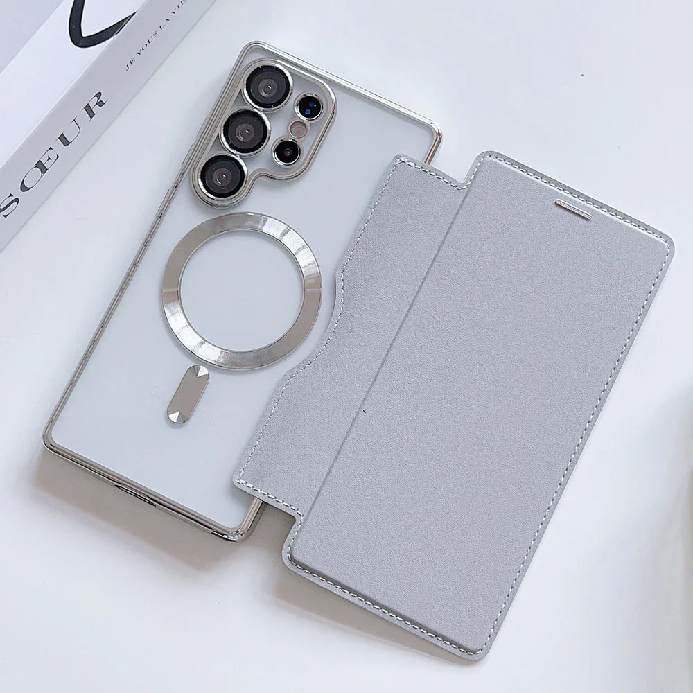 Luxuriöse Magnet Flip Wallet Hülle für Samsung