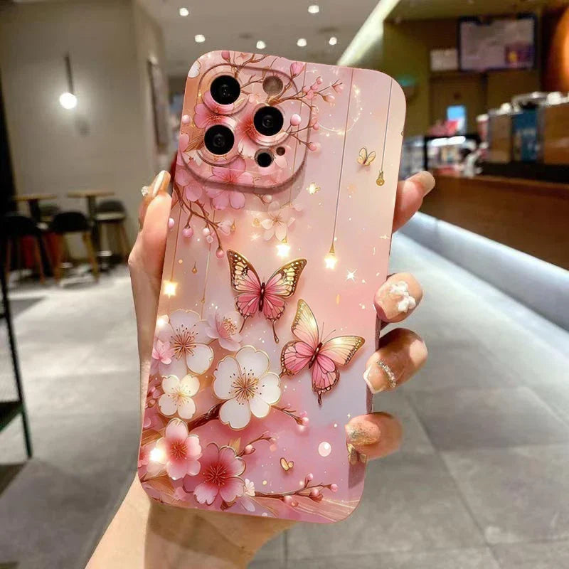 Schmetterling & Blumen Design Stoßfeste Telefonhülle für iPhone