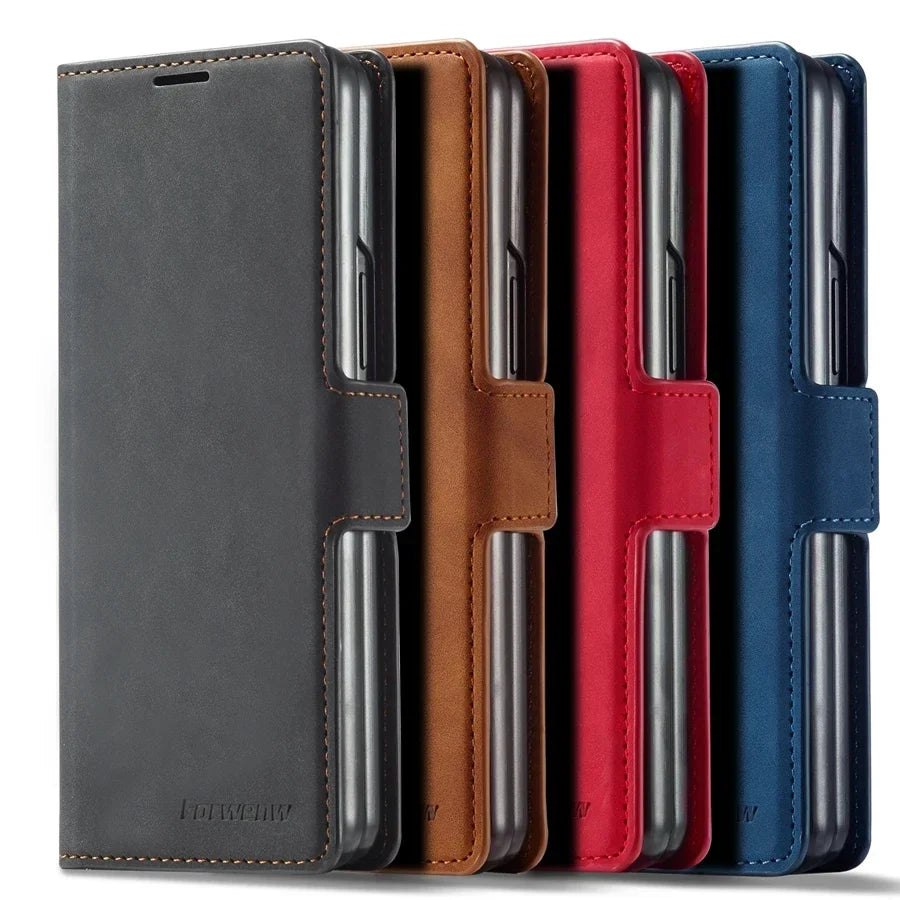 Magnetische Flip-Abdeckung Samsung Z Fold Leder Geldbörse Hülle