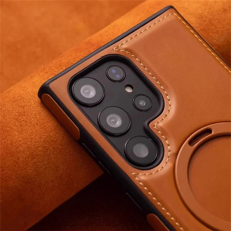 Magnetische Leder Samsung Galaxy Wireless Charging Ringhalter Hülle