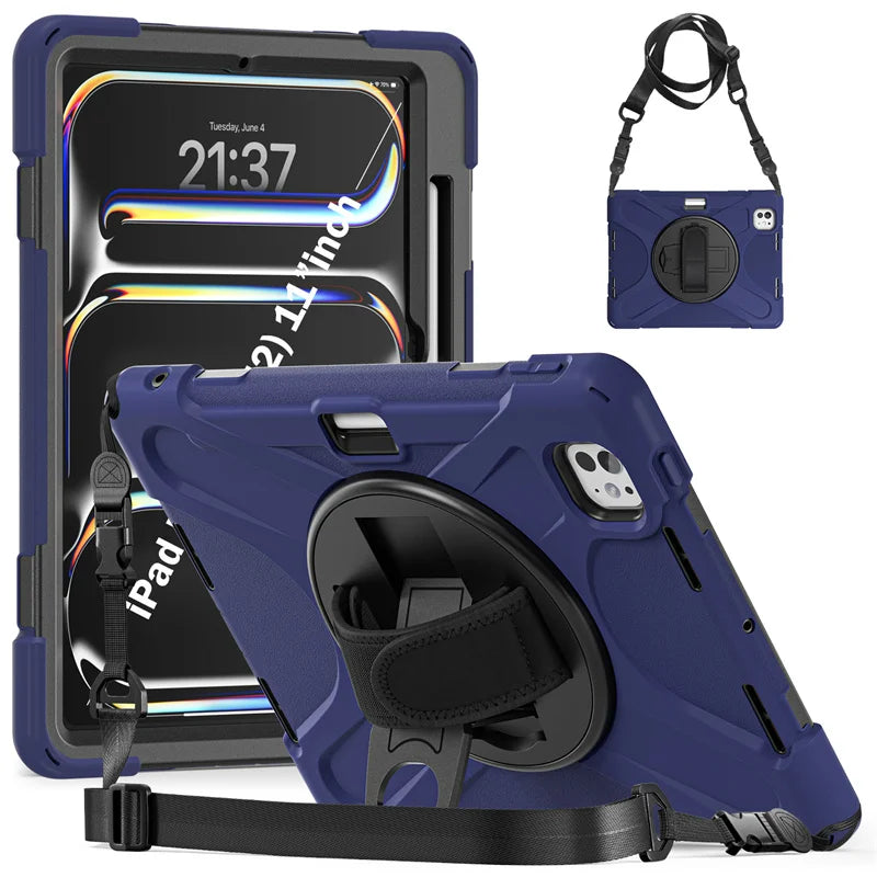 Robuste Kickstand Stoßfeste Hülle mit Schultergurt für 2024 iPad Pro 11", 12,9", iPad Air 13" und iPad Air 11" M2