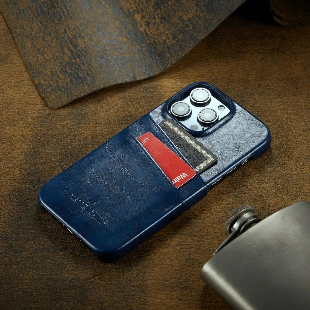 Leder Kartenhalter iPhone 13/12/11/X Rückenschale Hülle
