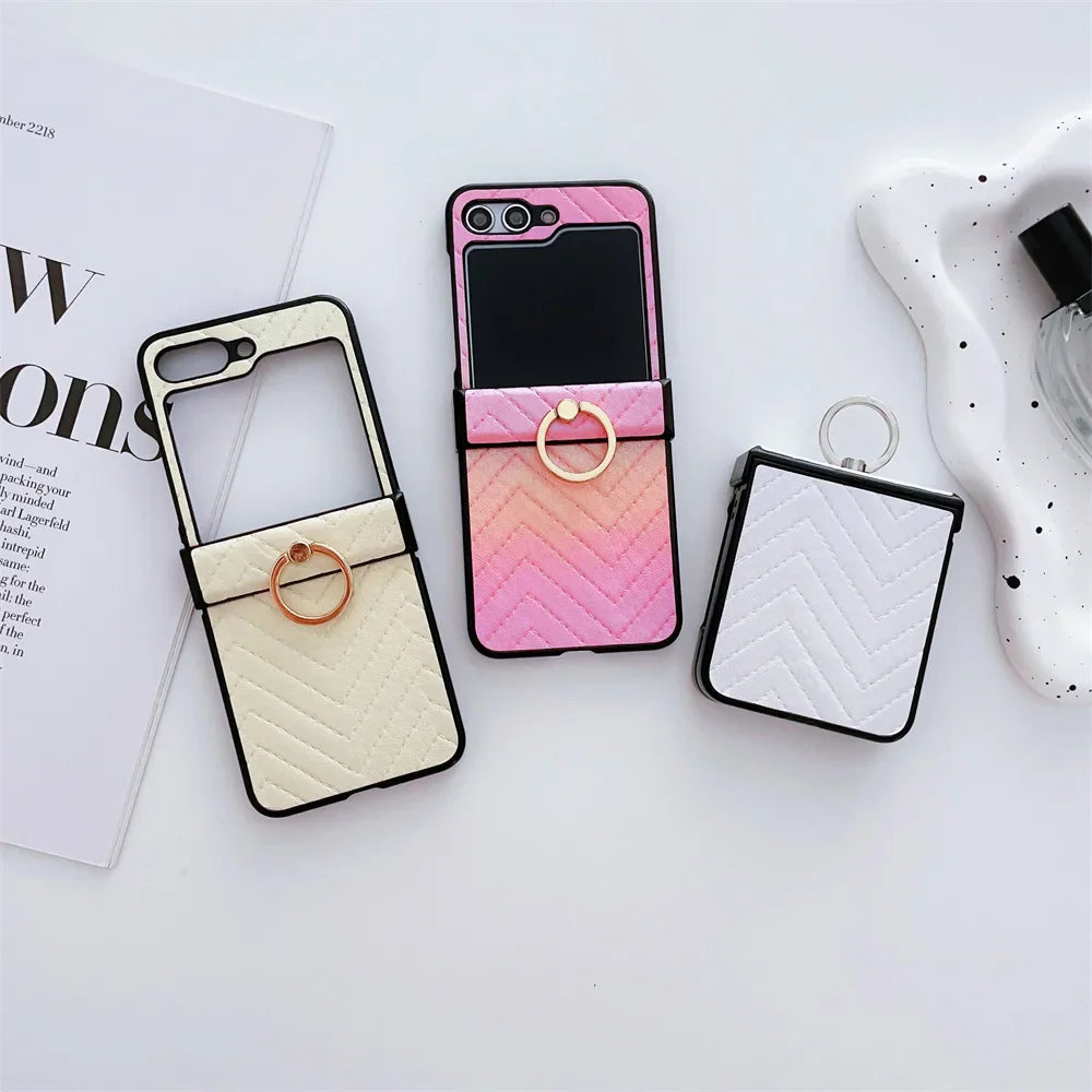Gradient Leder Samsung Z Flip Ring Halter Etui