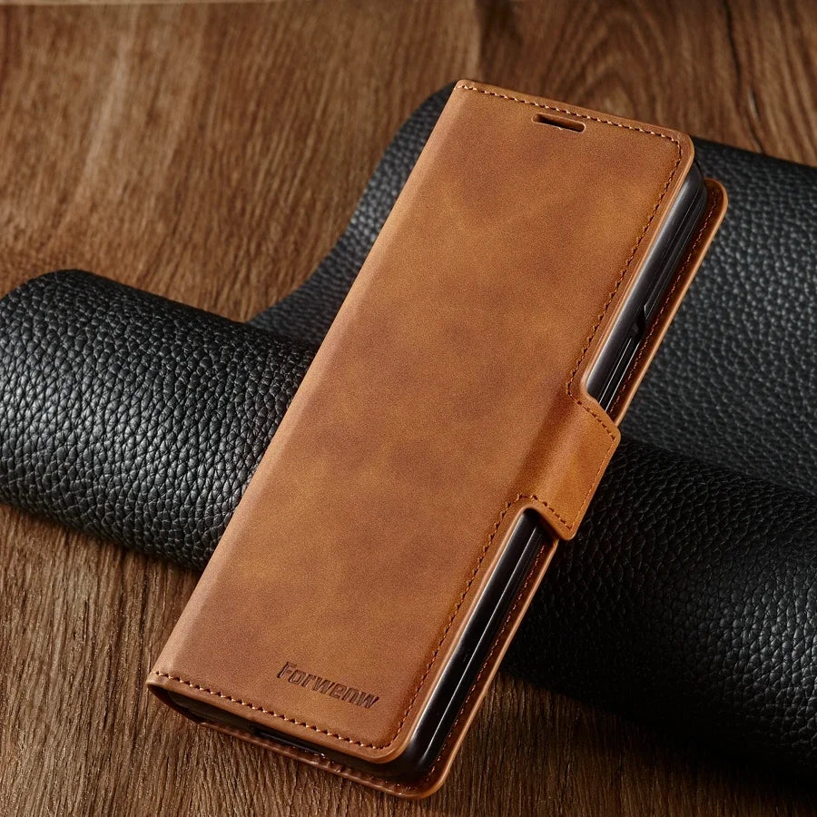 Magnetische Flip-Abdeckung Samsung Z Fold Leder Geldbörse Hülle