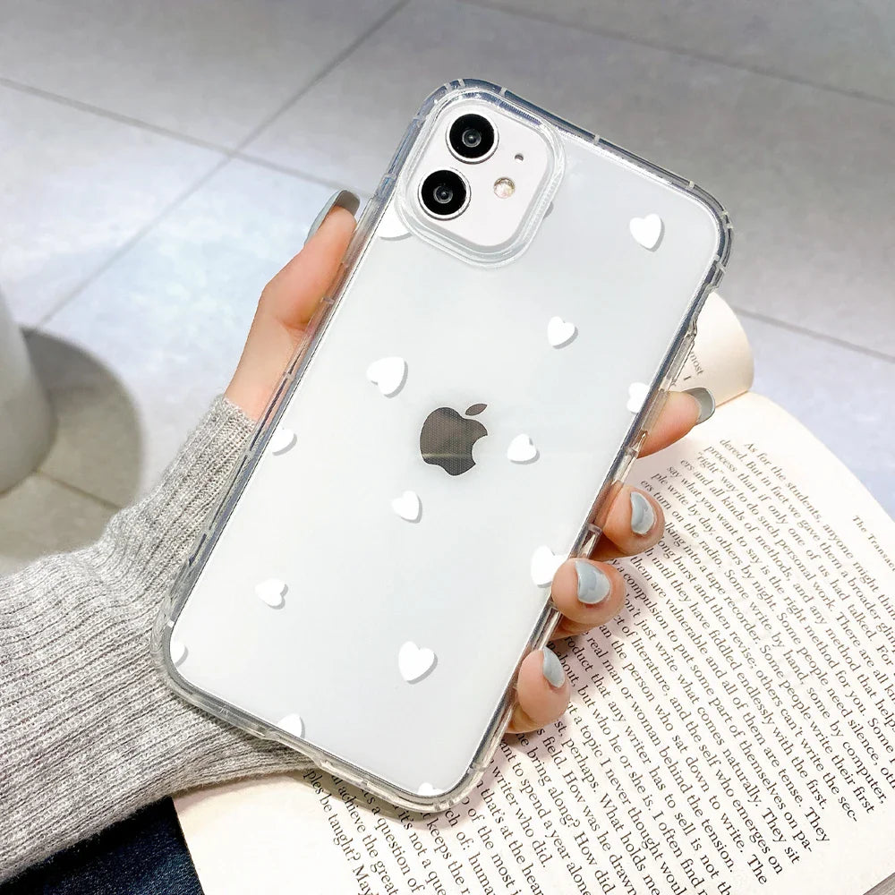 Bedruckte Herzmuster iPhone Stoßfeste Klarsicht-Hülle