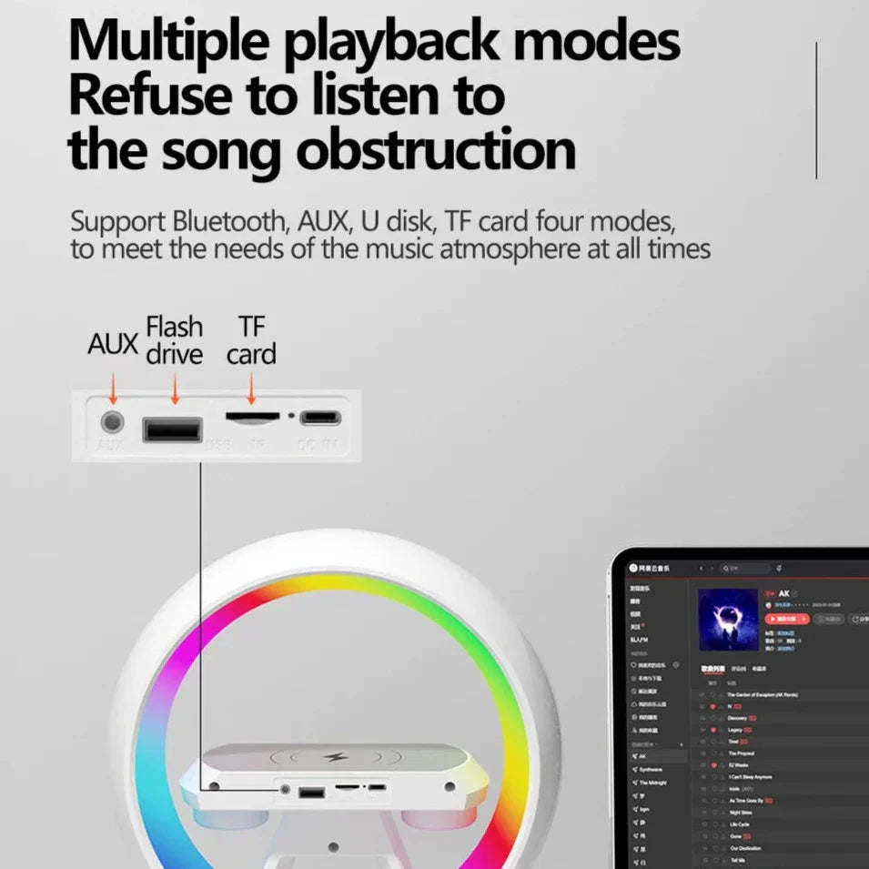 Kabellose Ladelampe mit 360° Surround-Sound Lautsprecher