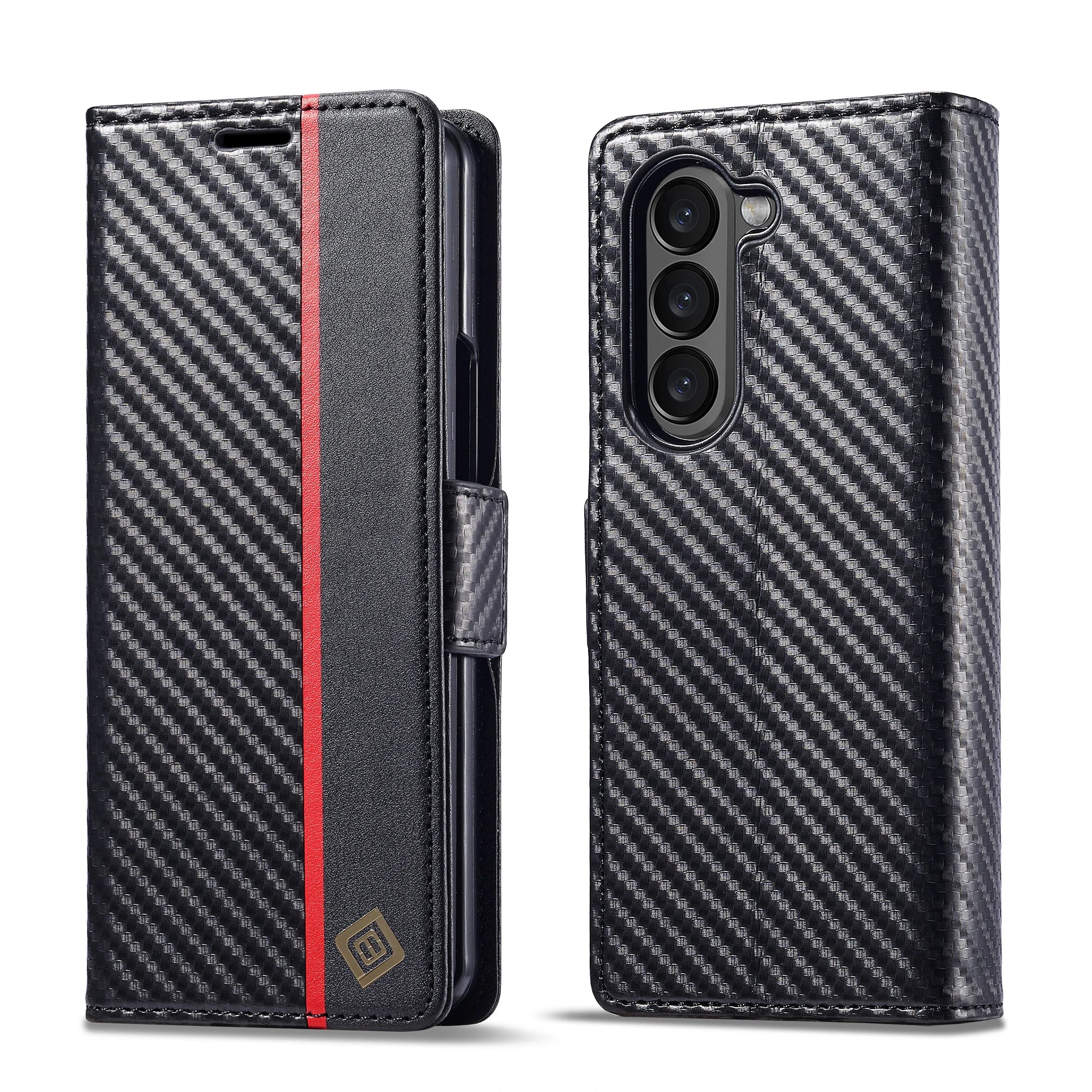 Carbon Fiber Samsung Z Fold Magnetische Flip Cover Geldbörse Hülle