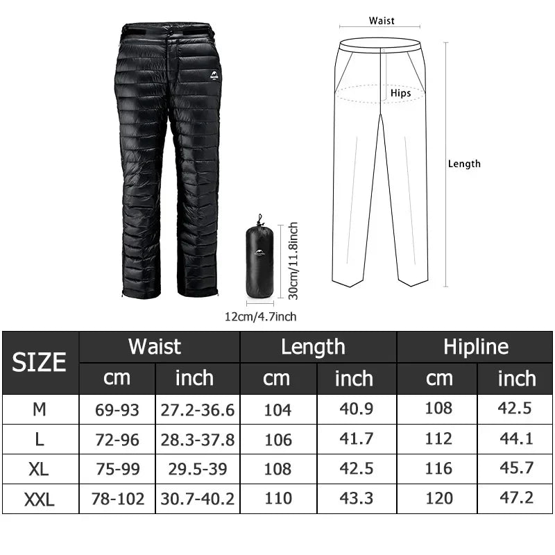 Premium Outdoor Thermal Gansdaunenhose – Wasserdichte & Winddichte Winterhose für Wandern, Camping & Skifahren