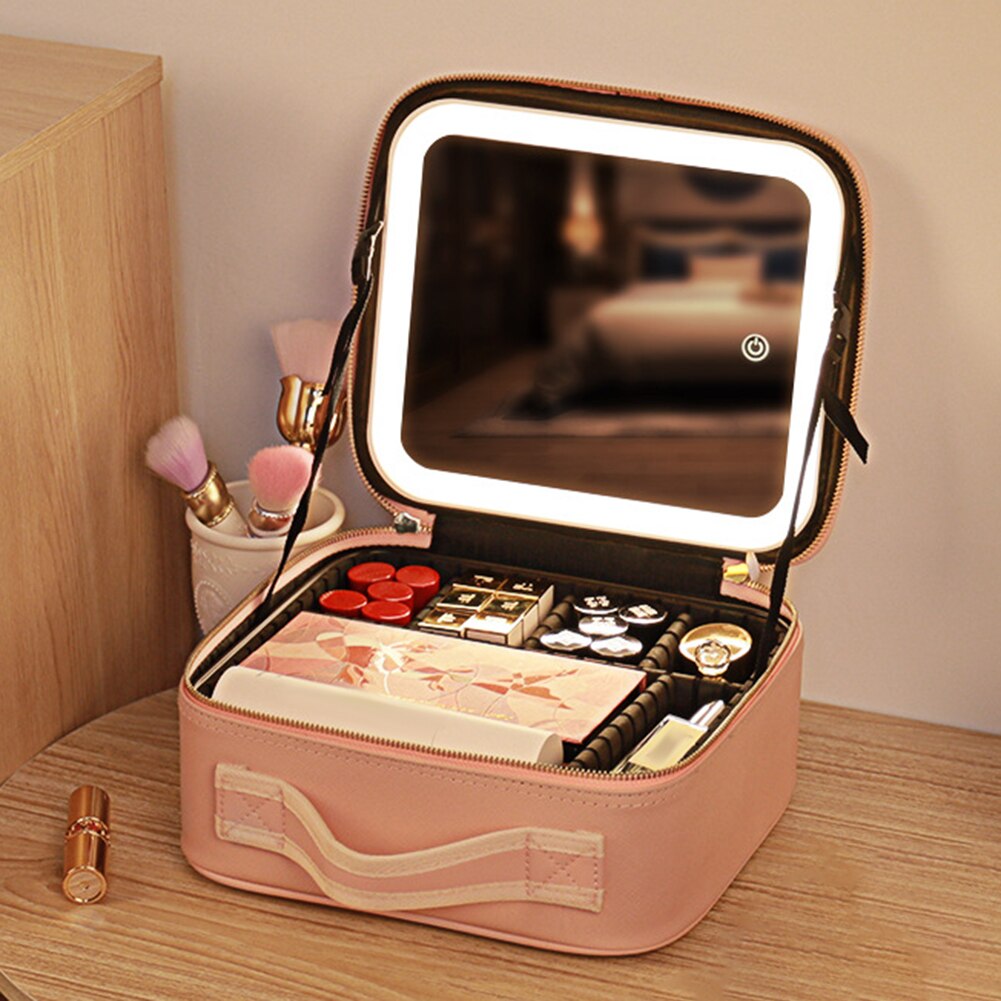 Portables Reise-Make-up-Etui mit LED-Spiegel & einstellbarem Licht