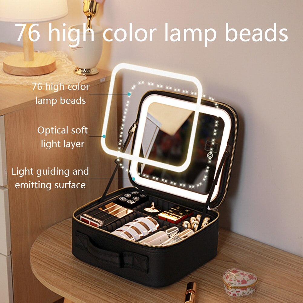 Portables Reise-Make-up-Etui mit LED-Spiegel & einstellbarem Licht