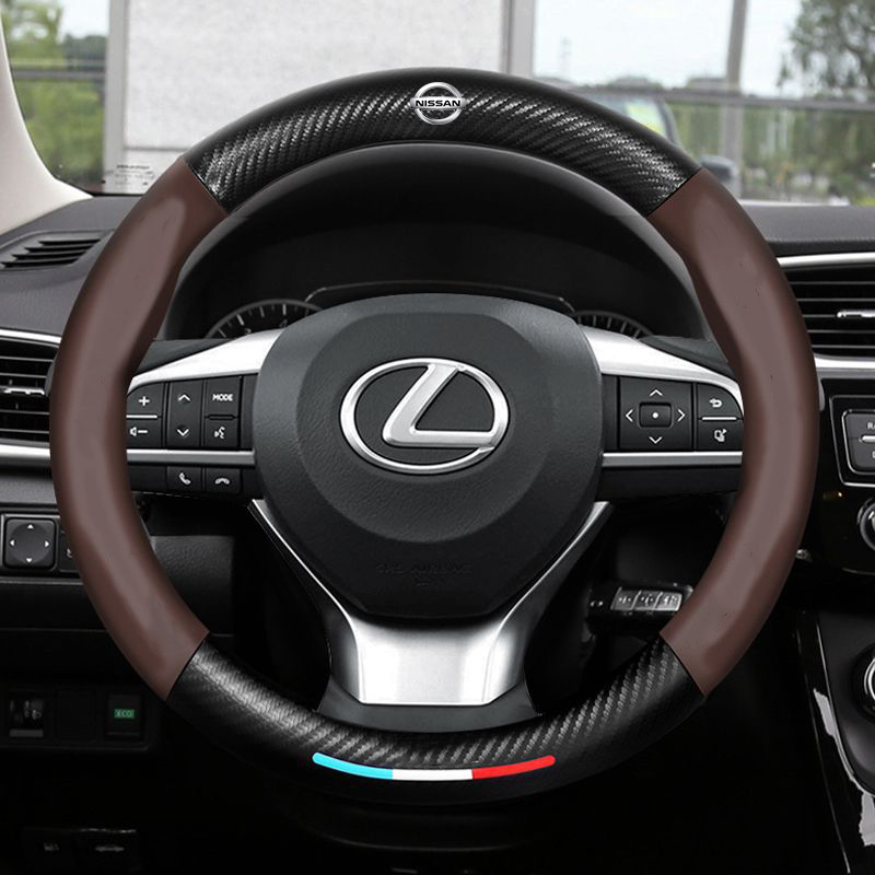 Anti-Rutsch 3D Prägung Kohlefaser Leder Auto Lenkradbezug Universelle Passform