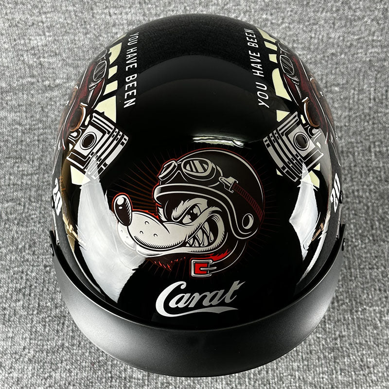 Retro-Halbgesichts-Motorradhelm mit Grafikdesign