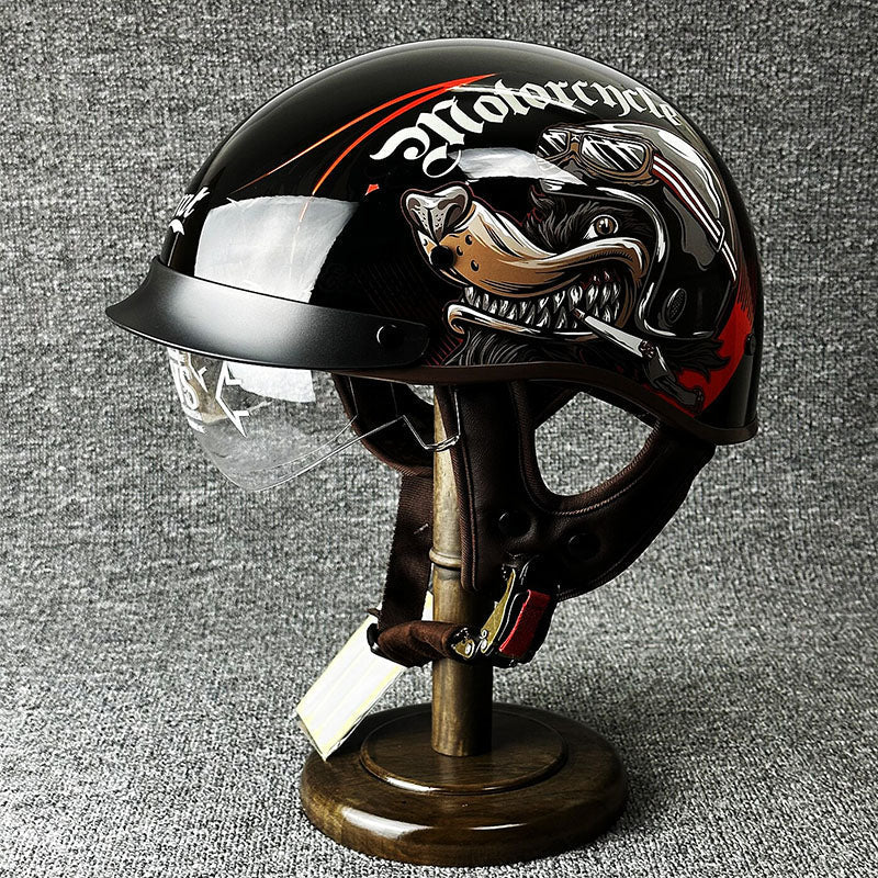 Retro-Halbgesichts-Motorradhelm mit Grafikdesign
