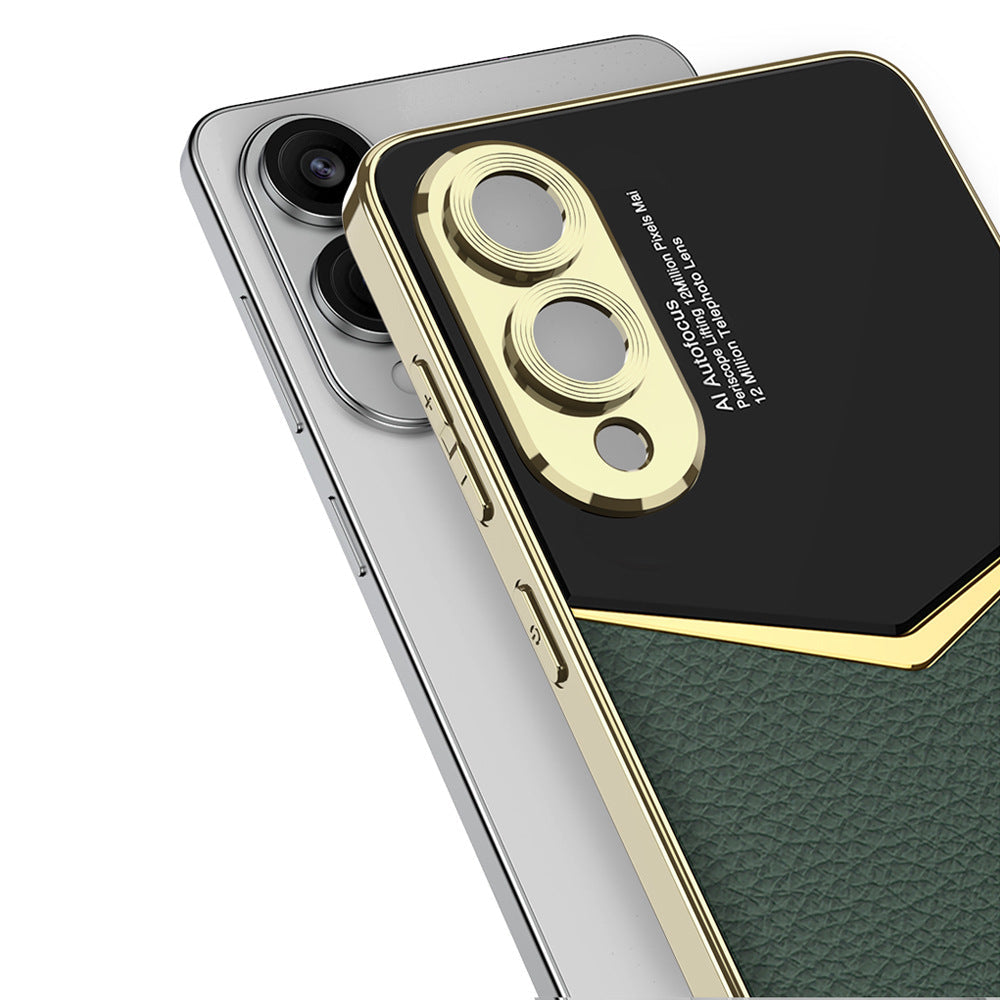Ultra Dünne Elektroplattierte Leder Handyhülle für Samsung Galaxy S25Edge