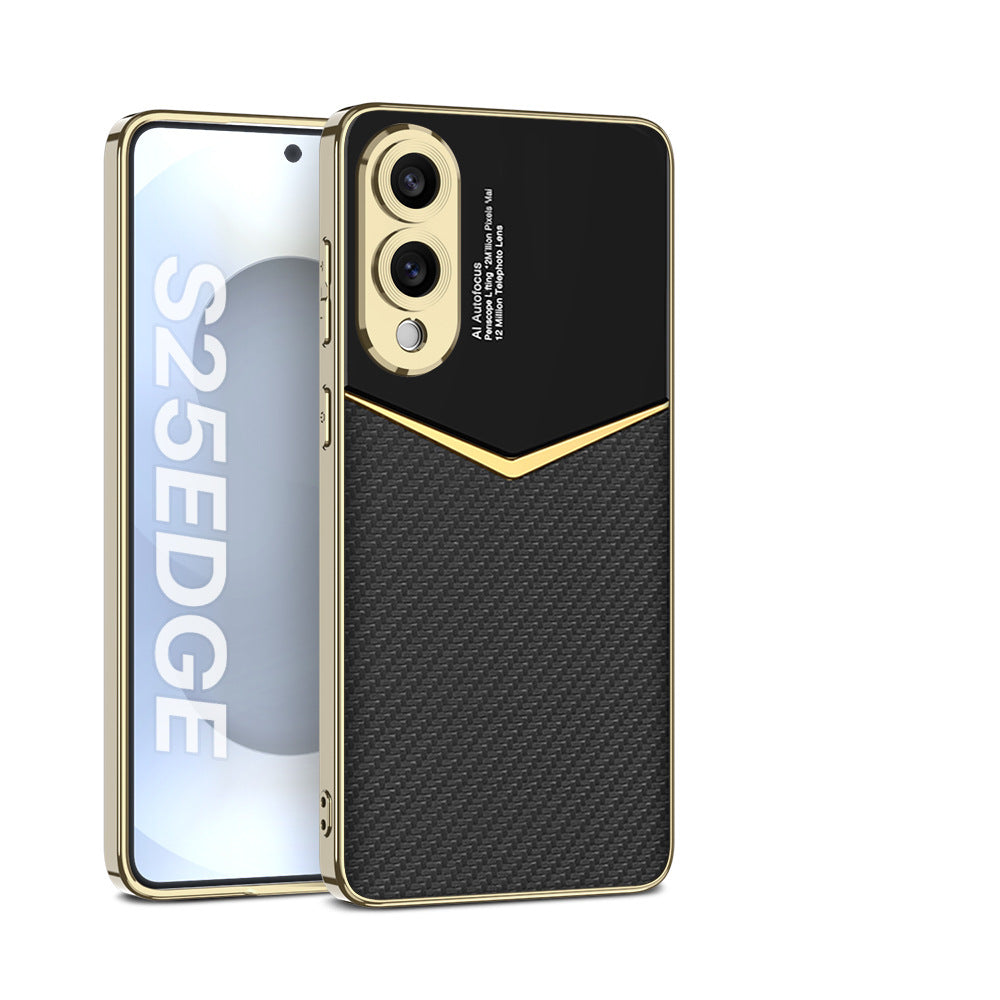 Ultra Dünne Elektroplattierte Leder Handyhülle für Samsung Galaxy S25Edge