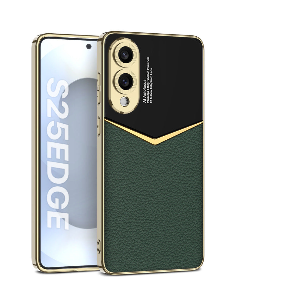 Ultra Dünne Elektroplattierte Leder Handyhülle für Samsung Galaxy S25Edge