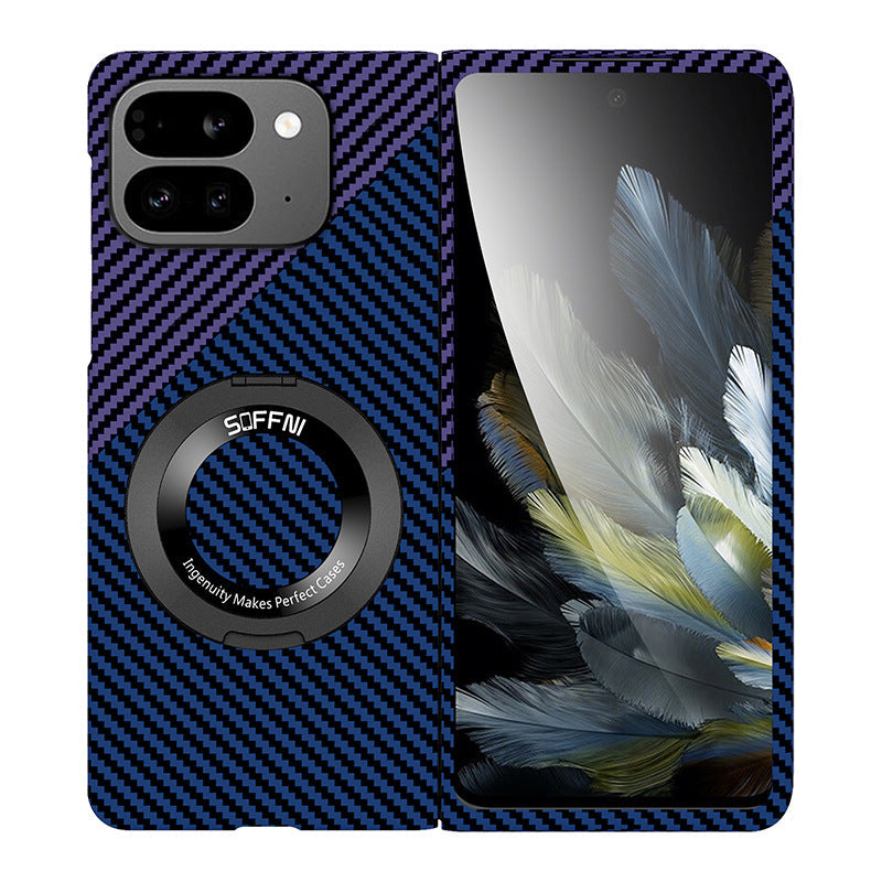 Ultradünne Kohlenstoff-aramidfaser-texturierte magnetische Hülle mit Ringhalterung für Google Pixel 9 Pro Fold