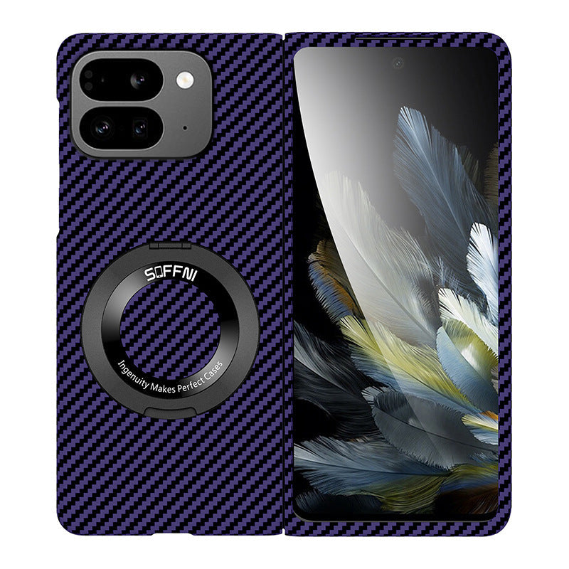 Ultradünne Kohlenstoff-aramidfaser-texturierte magnetische Hülle mit Ringhalterung für Google Pixel 9 Pro Fold