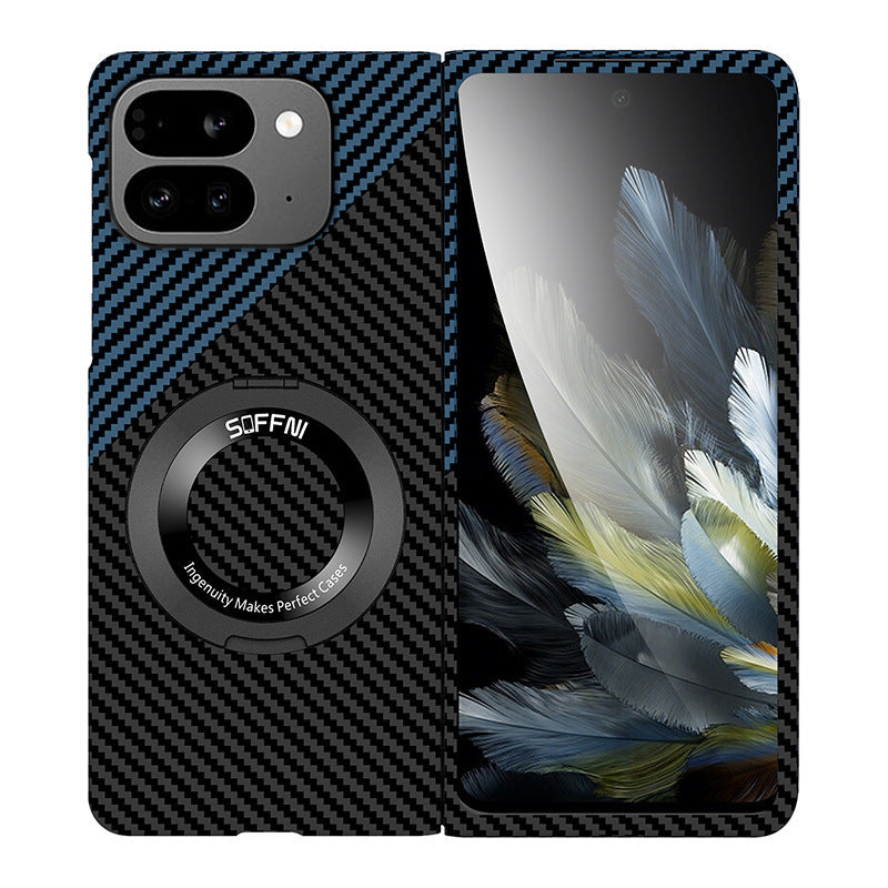 Ultradünne Kohlenstoff-aramidfaser-texturierte magnetische Hülle mit Ringhalterung für Google Pixel 9 Pro Fold