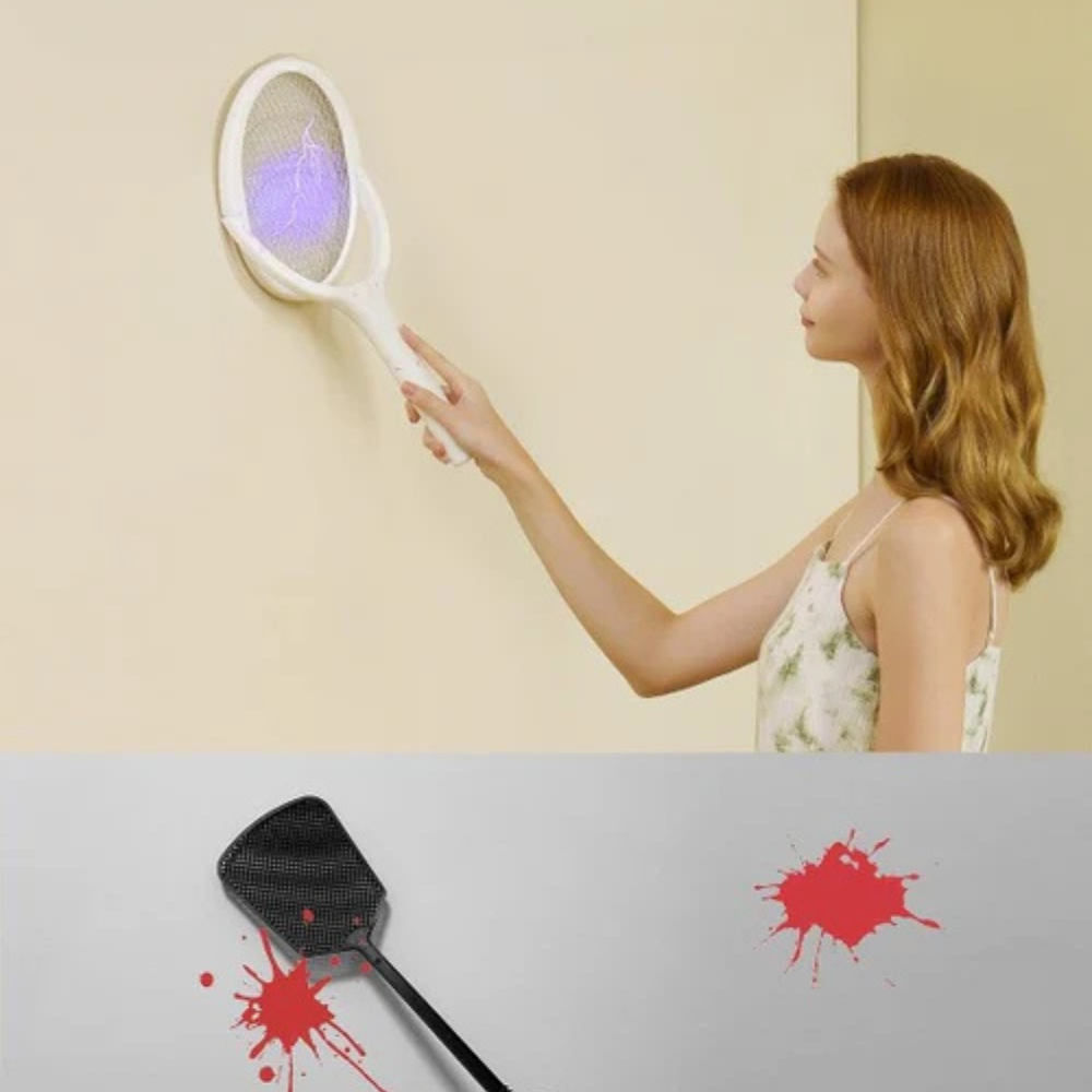 Zelara - Wiederaufladbare elektrische Fliegenklatsche mit rotierendem Kopf und Sicherheitsnetz