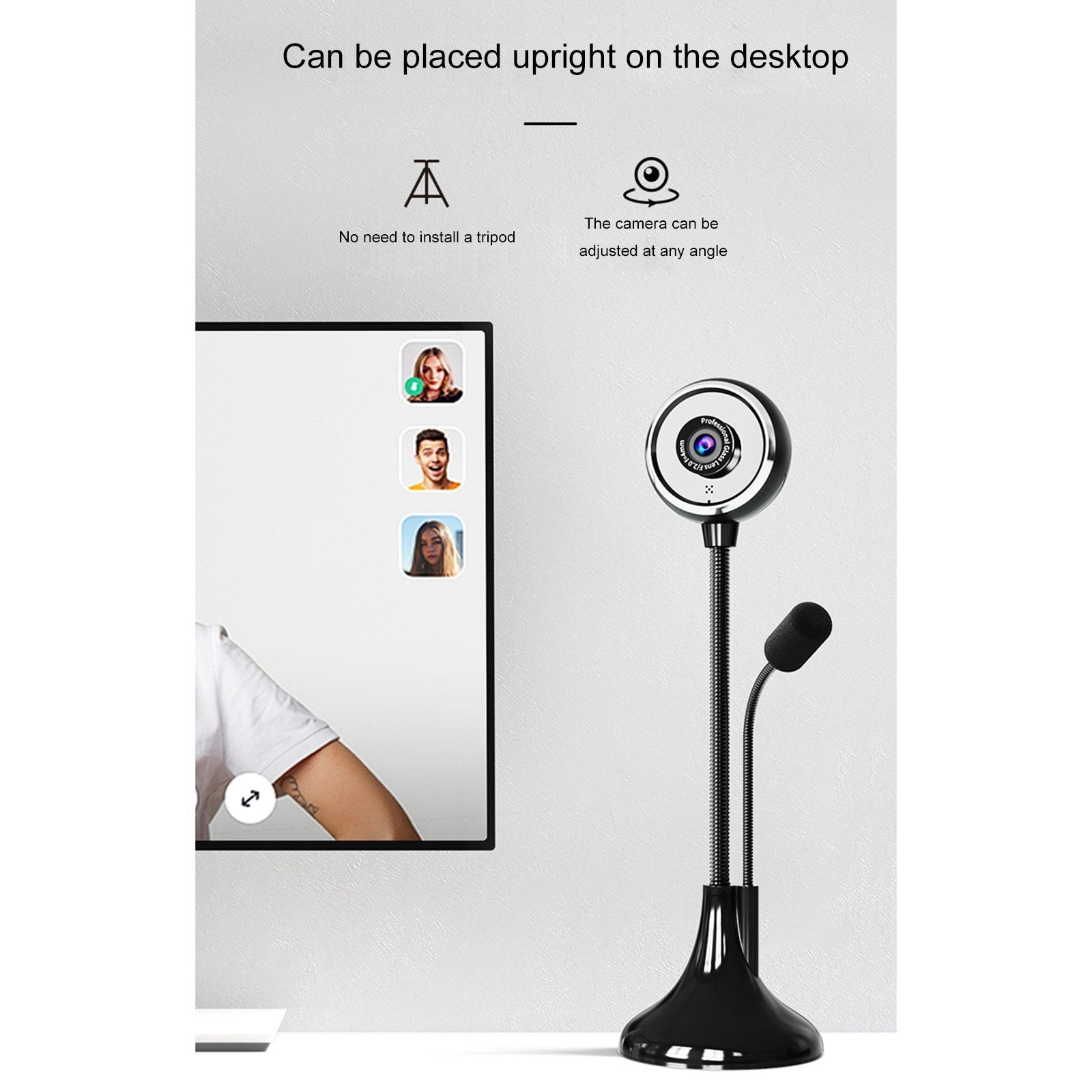 SADA A09 USB-Desktopkamera: HD 1080P, manuelle Fokussierung, Weitwinkel, drehbar, höhenverstellbar, mit Mikrofon für Konferenzen und Streaming