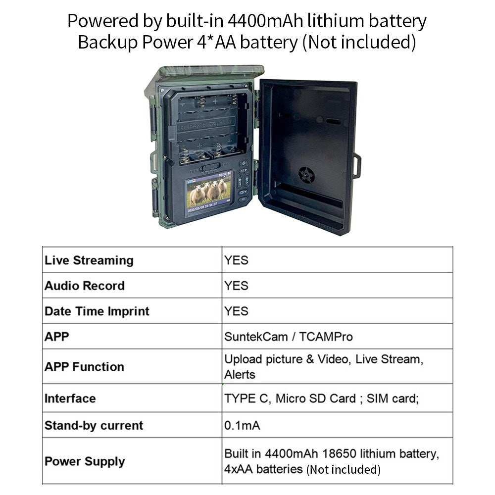 4G Solar Jagdkamera mit 2,0-Zoll-TFT, 2K 30MP, Infrarot, APP Fernbedienung & Online-Video