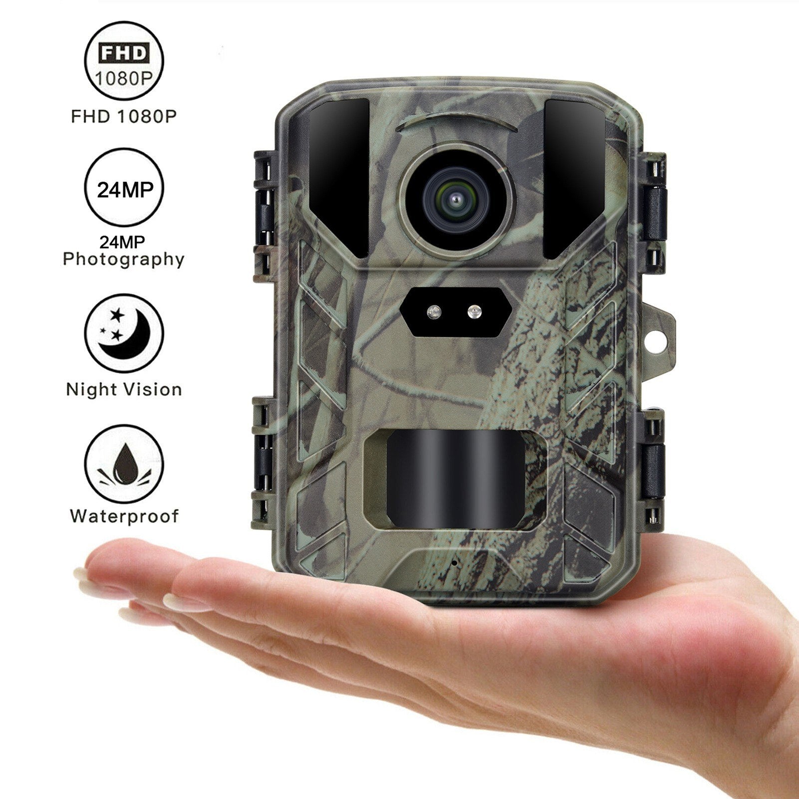 24MP Mini Trailkamera - 1080P Nachtsicht, wasserdicht, 48 IR-LEDs, 60° Erkennung für die Tierjagd