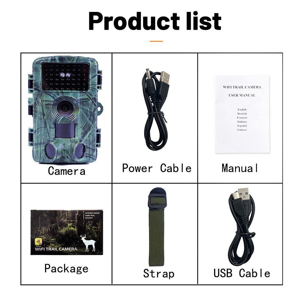 2.7K 60MP wasserdichte Nachtsicht-Spionagekamera mit 2-Zoll-Bildschirm zur Wildtierüberwachung