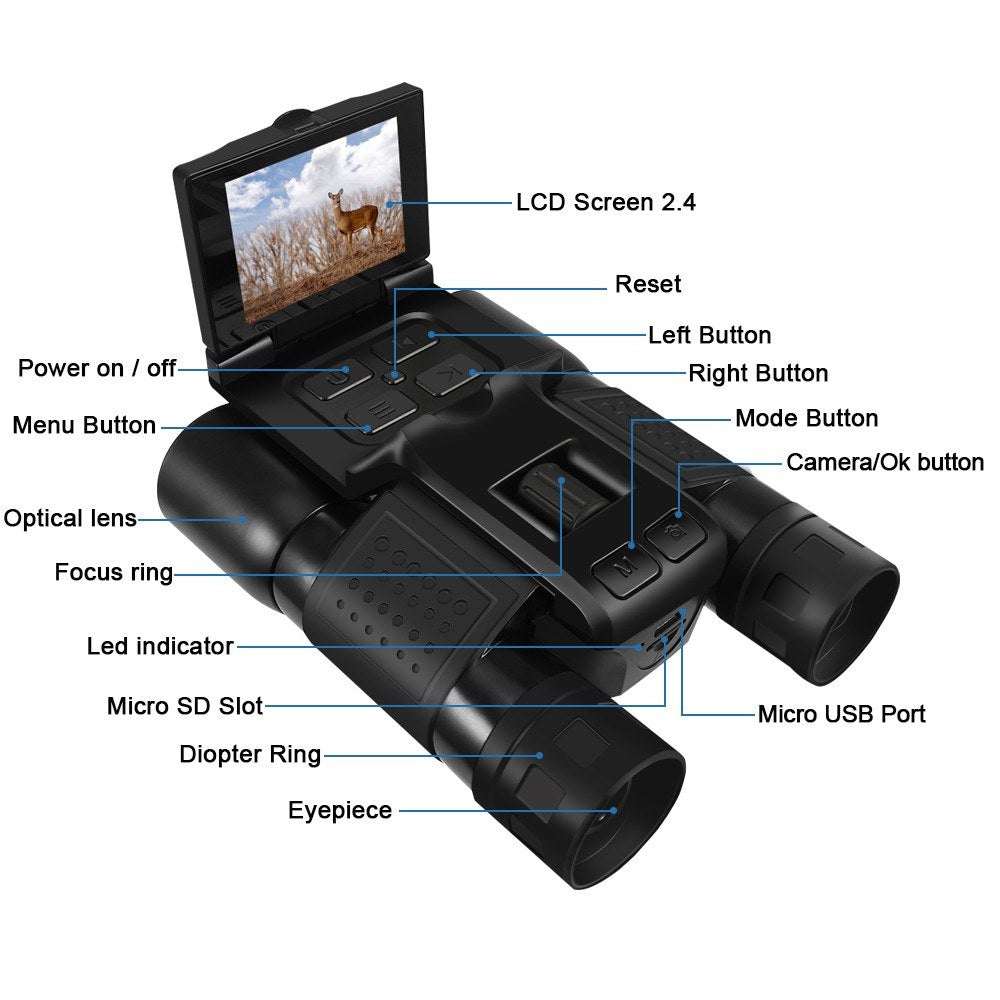 8X Zoom Digitale Ferngläser mit 2,4-Zoll LCD-Kamera zum Vogelbeobachten
