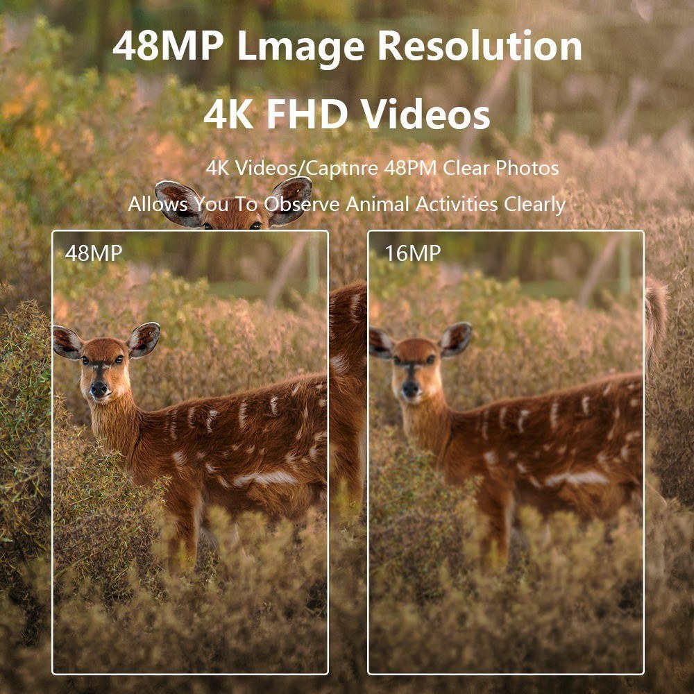 4K 48MP Jagdkamera mit 2.0 LCD, 46 LED Infrarot Nachtsicht, 0.3-0.6s Auslöser, 120° PIR Sensor