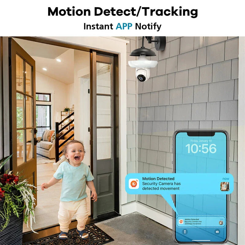 3MP Tuya WiFi Glühbirne Kamera - Drahtlose PTZ IP-Kamera mit Farbnachtansicht, Bewegungserkennung, bidirektionalem Talk, Außensicherheit, APP-Steuerung