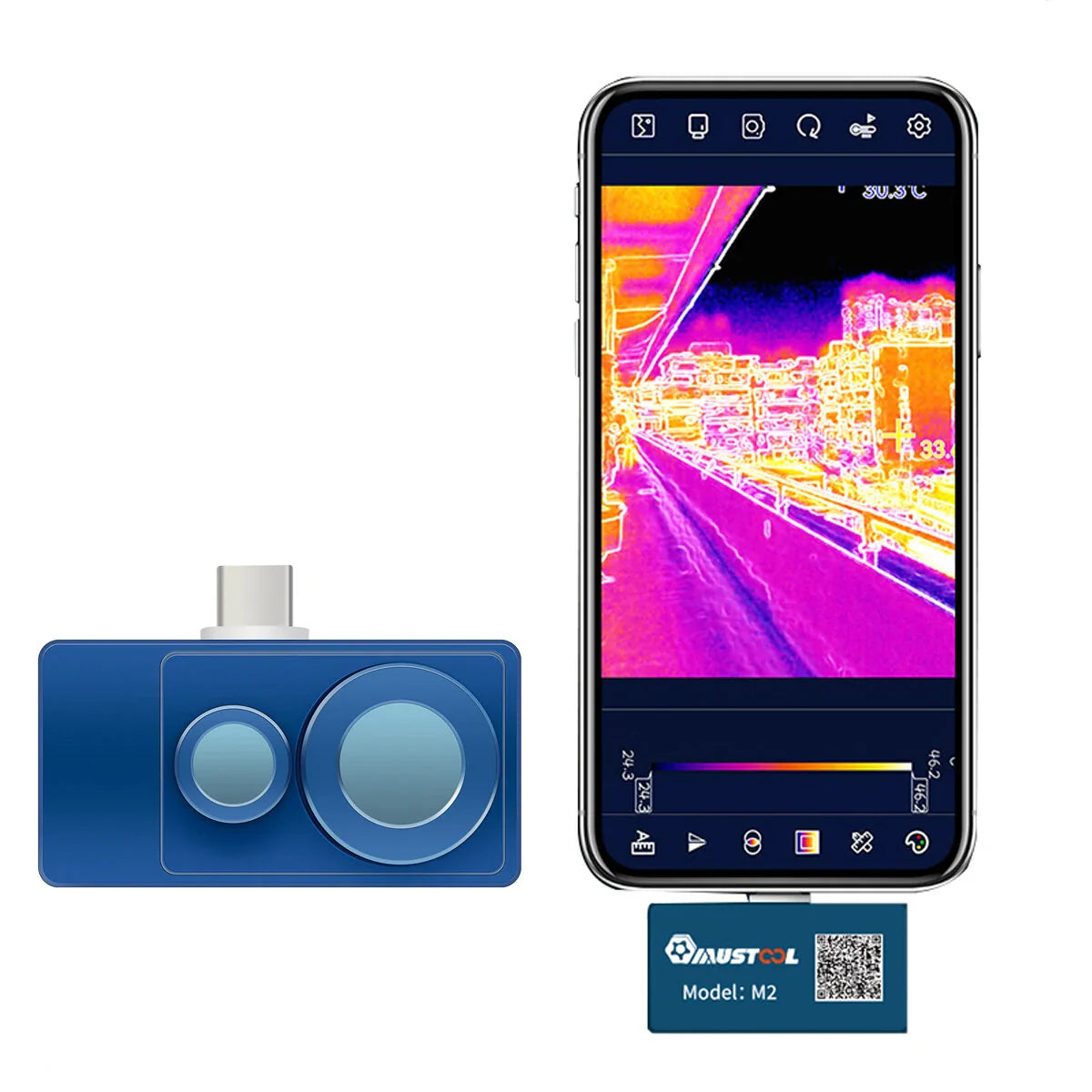 Mustool M2 Dual-Lens Wärmebildkamera 256x192 Hochauflösende IR mit visueller Kamera für Android, 25Hz Refresh-Rate, kompatibel mit Smartphones, Tablets und PC
